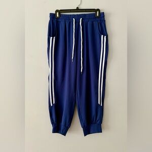 Blue Ankle Joggers with White Stripes size Large NEW